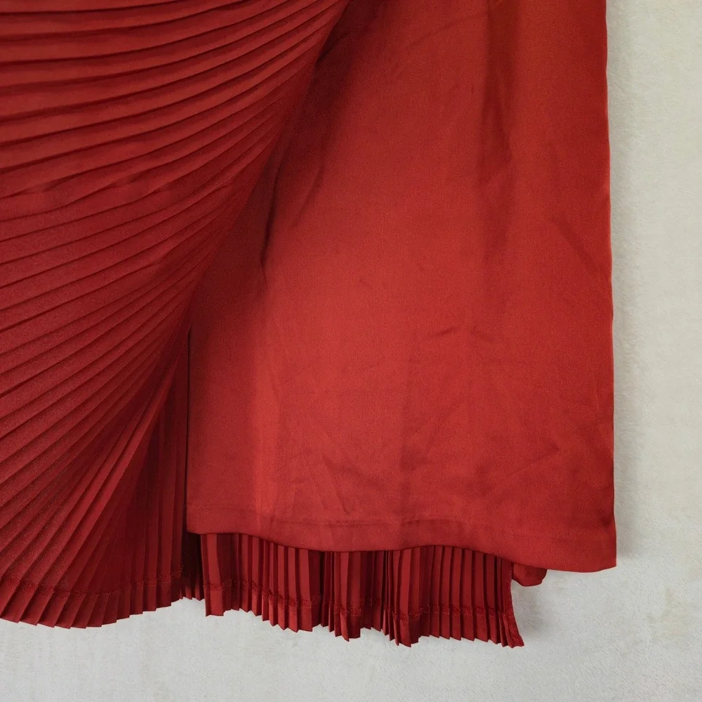 Banana Republic Olivia Palermo Burnt Orange Pleated Midi Wrap Skirt 8‎ Office